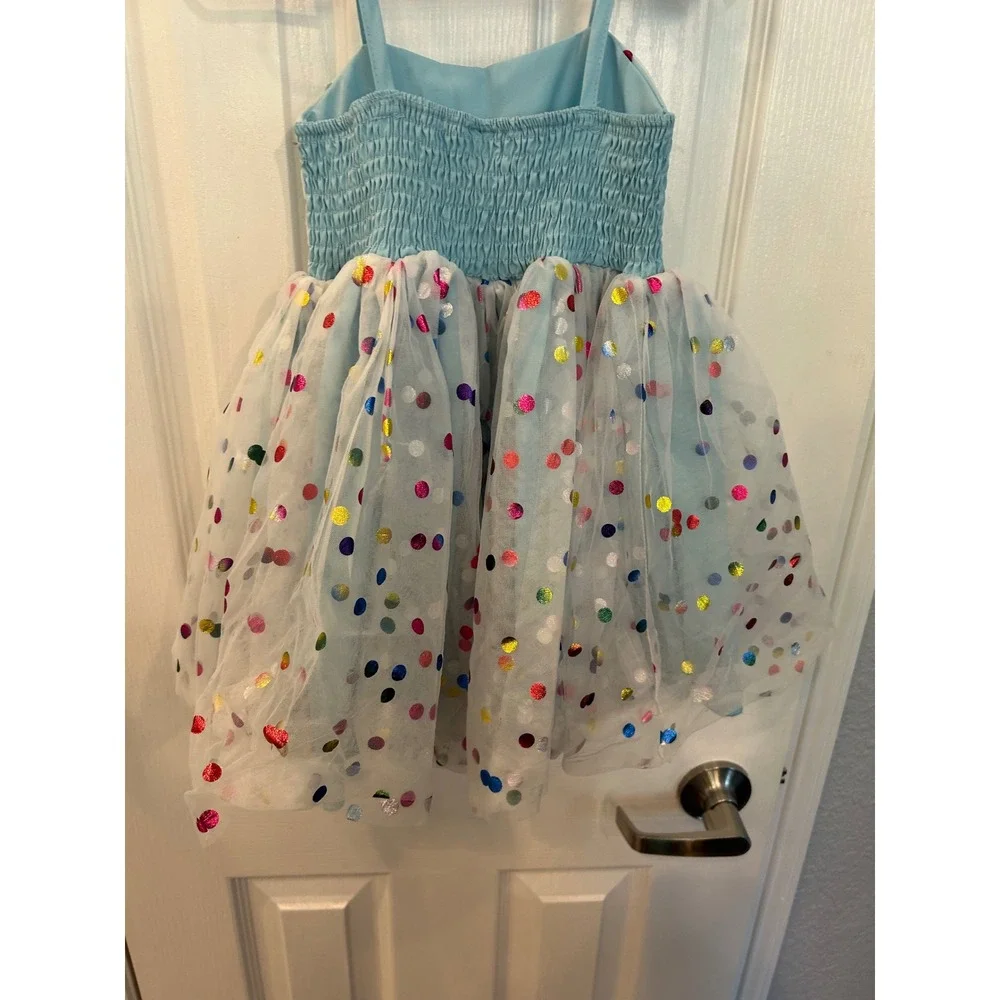 Unbranded Tutu Dress Blue Multi-Color Metallic Polka Dot‎ Tulle Party Birthday